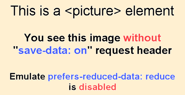 HTML picture element with or without save data HTTP request header