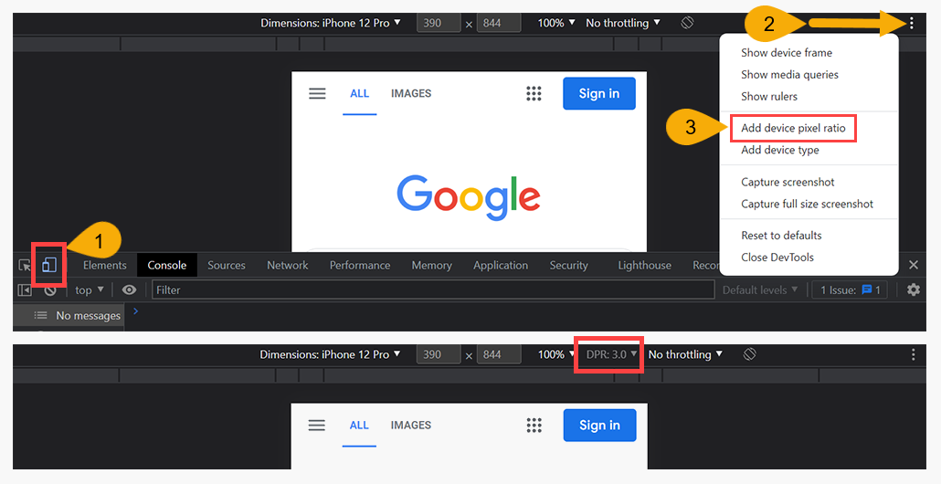 Enabling device pixel ratio in DevTools mobile simulator