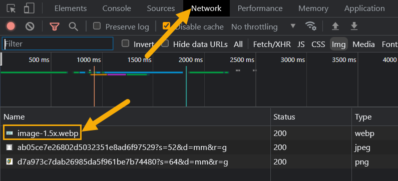 Checking loaded image based on DPR in DevTools