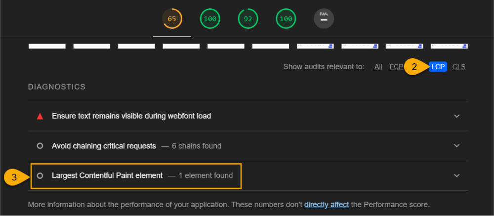 LCP element in Lighthouse report