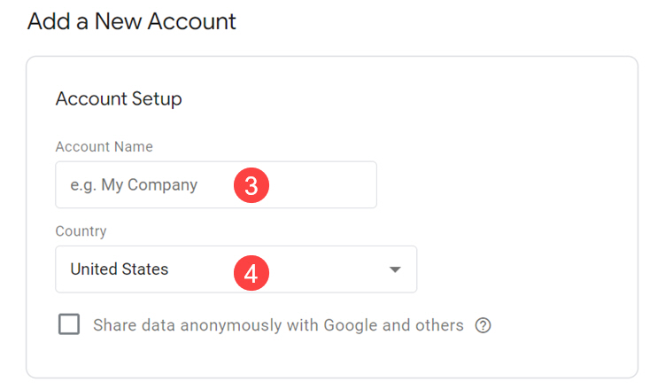 Account setup section in Google Tag Manager