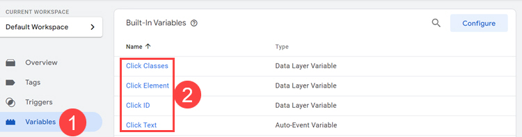 Built-in variables in Google Tag Manager