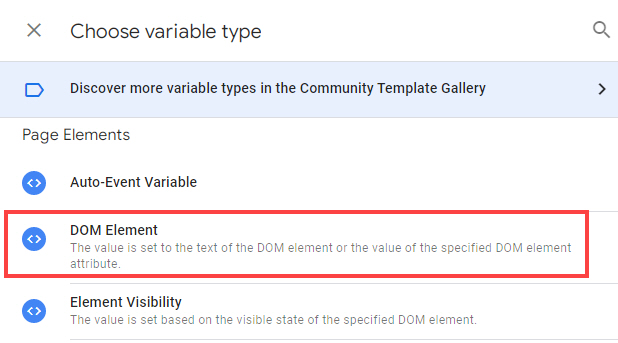 Choosing DOM Element from GTM variable types