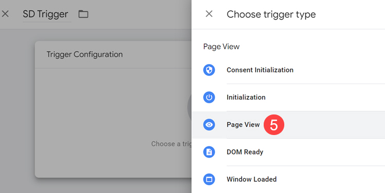 Choosing page view from trigger type list in GTM