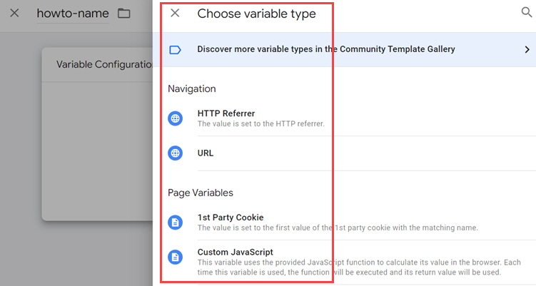 Choosing variable type from list in GTM