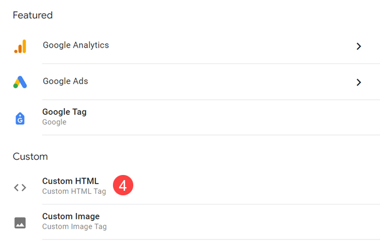 Custom HTML tag in GTM tag list