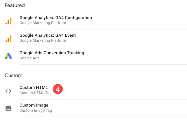 Custom HTML tag in GTM tag list