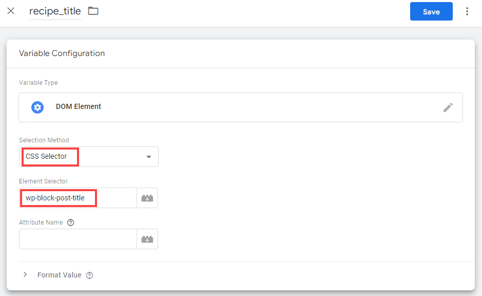 GTM custom variable configuration