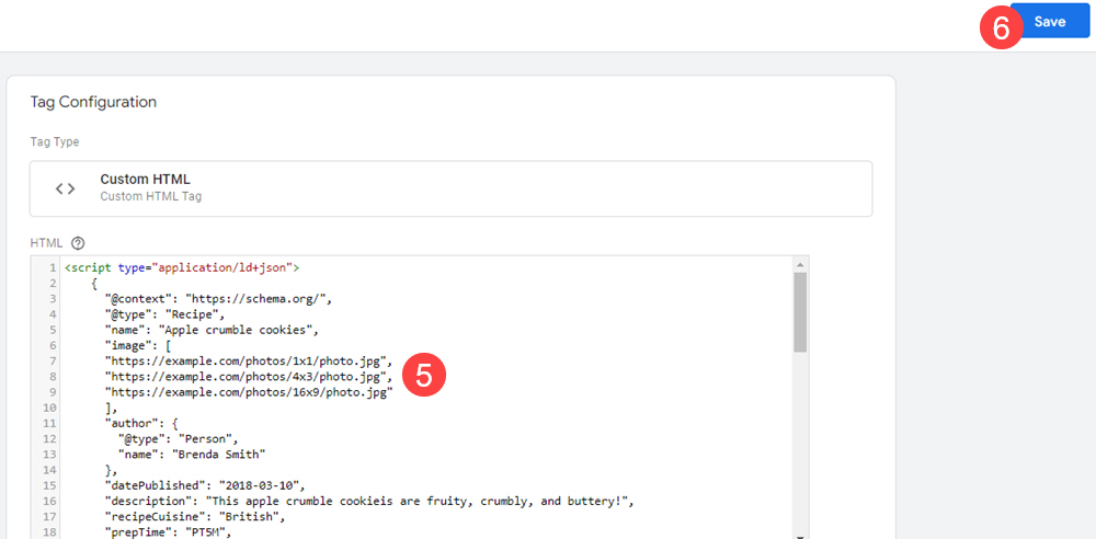 Structured data sample in custom HTML tag in GTM