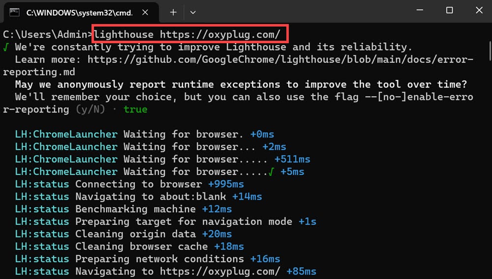 Auditing a page using Lighthouse CLI