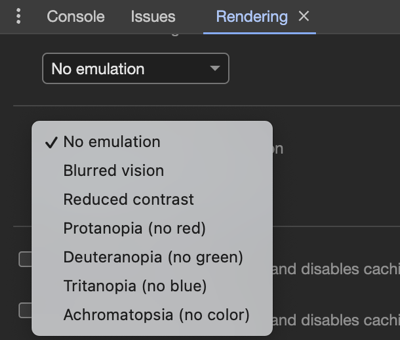 Emulate vision deficiencies in Google Chrome DevTools