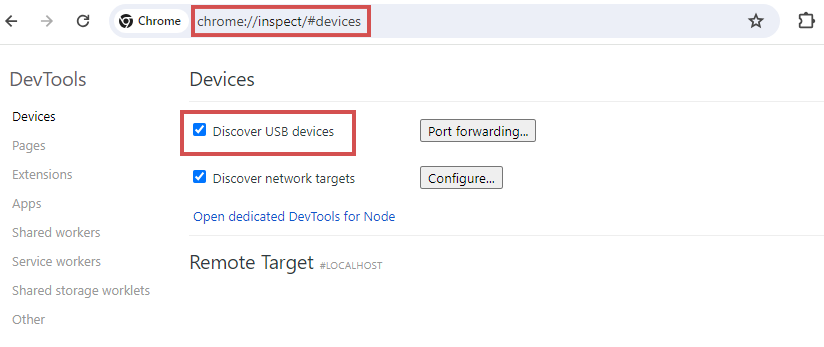 Enabling Discover USB devices option in desktop Chrome