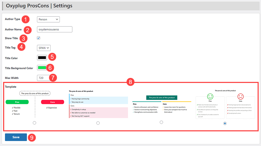 Oxyplug ProsCons plugin settings