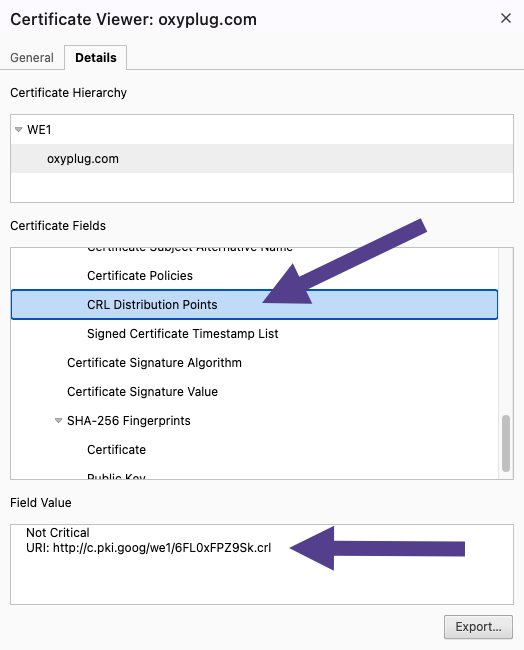 SSL Certificate CRL address