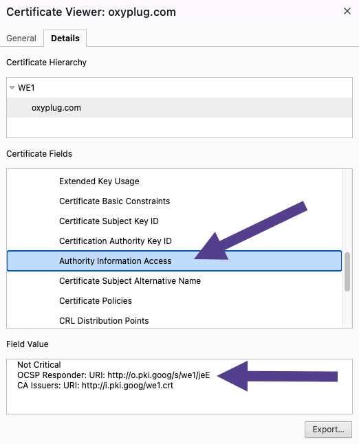 SSL certificate OCSP responder address
